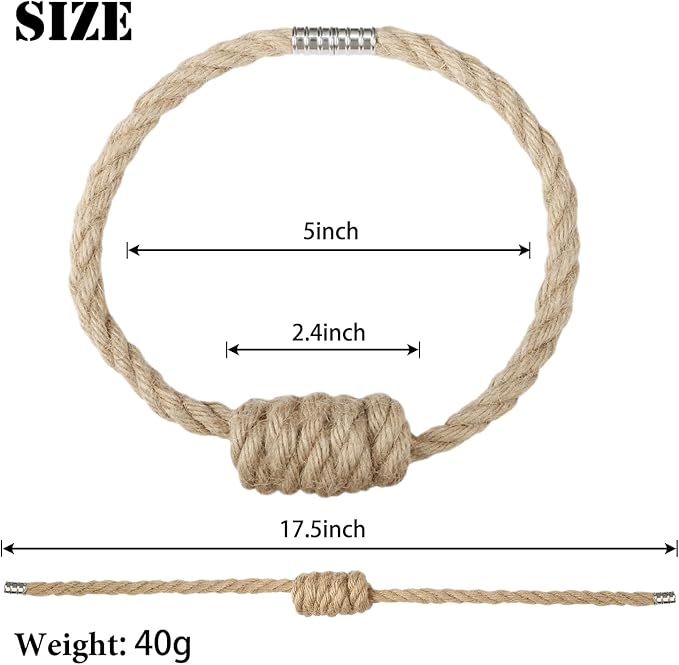 BEL AVENIR Magnetic Jute Curtain Tiebacks, Decorative Drapery Holdbacks Bohemian Style Woven Tie-Backs with Exquisite Knot (Jute, 4 Pack)