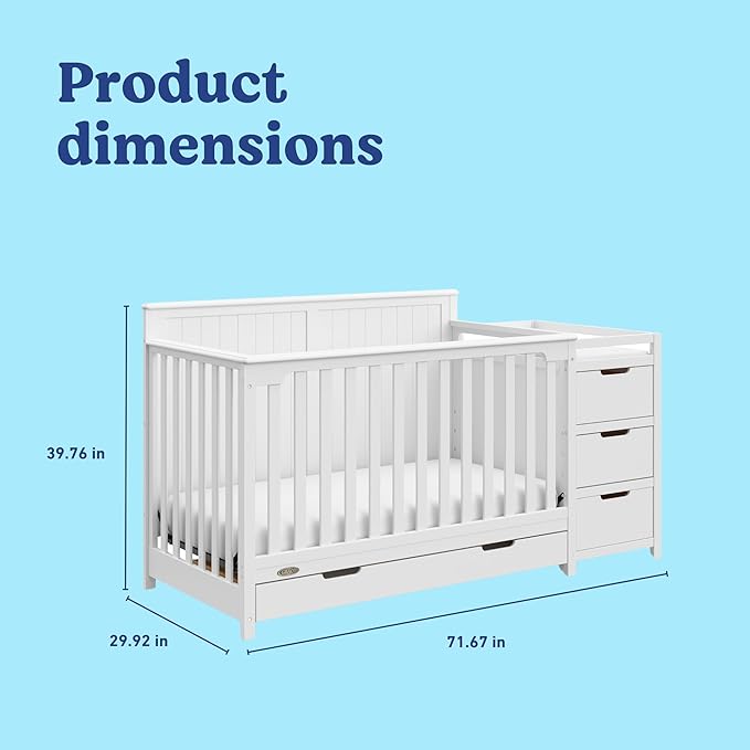 Graco Hadley All-in-One Convertible Crib & Changer (White) – GREENGUARD Gold Certified, Fits Standard Crib Mattress, Converts to Toddler Bed and Full Bed, 4 Adjustable Mattress Heights