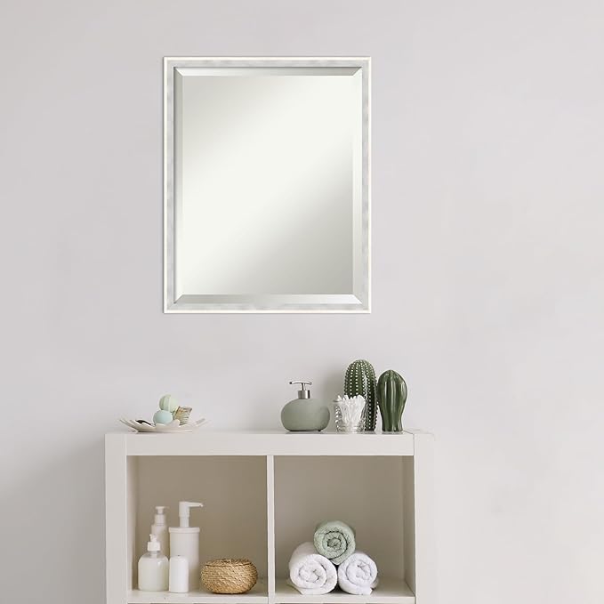 Amanti Art White Bathroom Mirror for Over Sink, 21x17 Paige White Silver Rectangle Vanity Mirror, Small Modern Contemporary Wood Frame, Hangs Horizonally and Vertically, Bathroom Wall Decor, Beveled