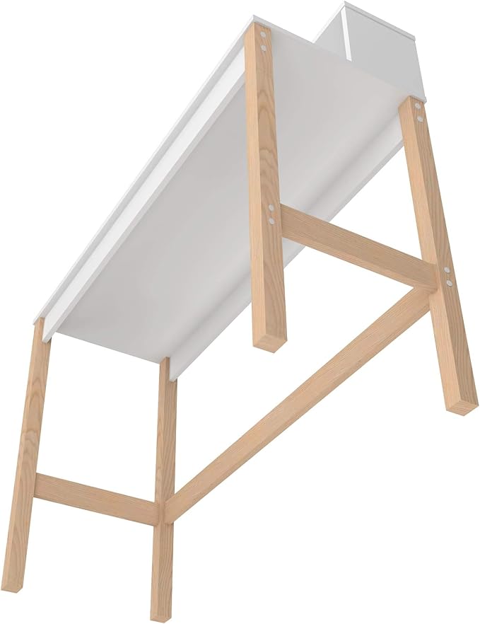 Manhattan Comfort Bowery 47 Inch Mid Century Modern Home Office Desk, Study Table or Entryway Furniture with 2 Cubbies and Rustic Wood Base, White/Oak