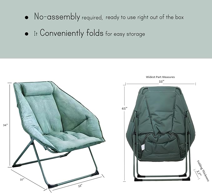 Hexagon Foldable Living Room Chair, Saucer Chair for Adults, Comfy Bedroom Lounge Chair, Moon Chair, Lazy Folding Chair for Dorm Rooms (Chair-Green)