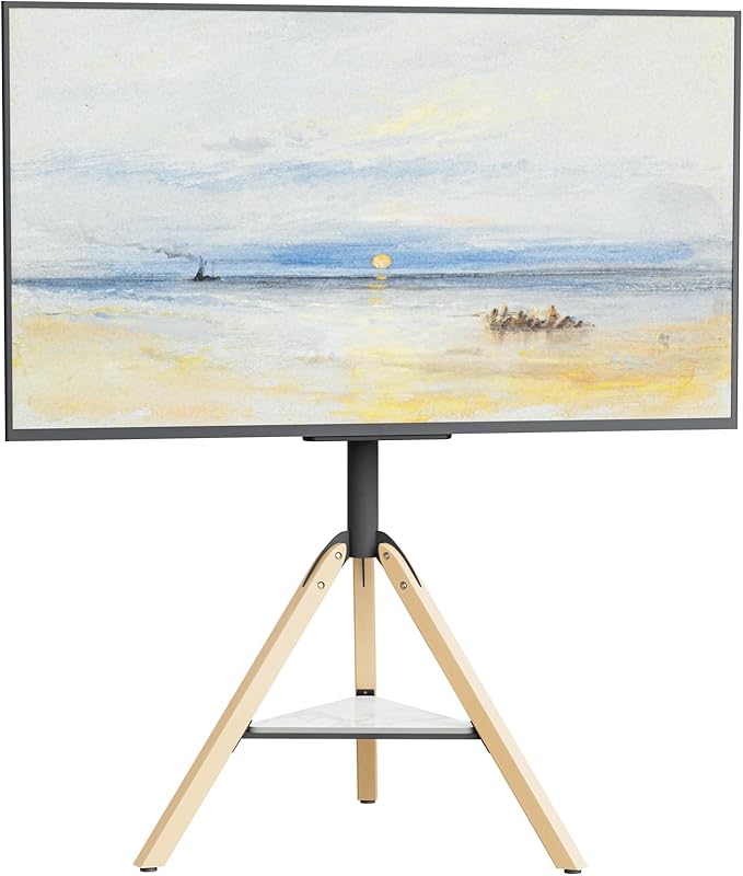 unho Corner TV Stand Floor for 40-75 inch TVs Solid Wood Leg Bearing up to 110lb