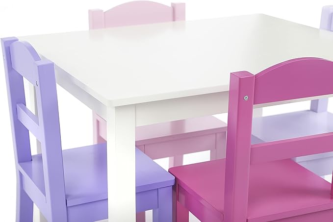 Humble Crew Kids Wooden Table and 4 Chairs Set, White/Pink/Purple/Aqua - Kids Table and Chair Set for Toddlers and Children for Arts, Crafts, and Snack Time - Sturdy, Durable Toddler Activity Table