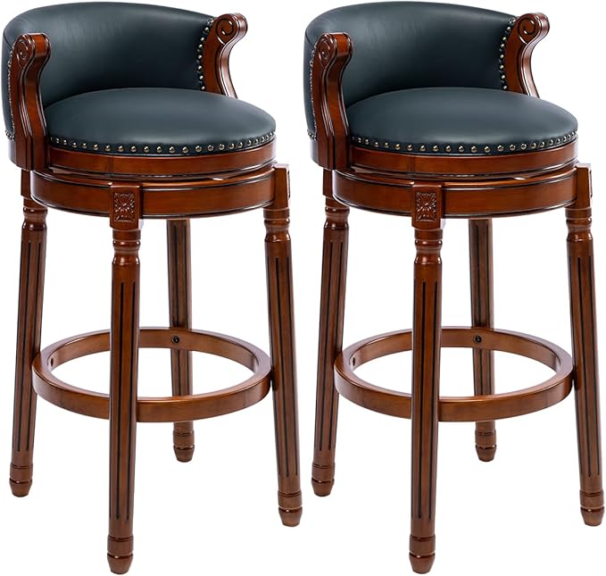 Cow top Leather Wooden Bar Stools, 26" Counter Height Bar Chair with Back, 180 Degrees Swivel Barstools Chair for Home Kitchen Counter,Dining Room, Restaurant
