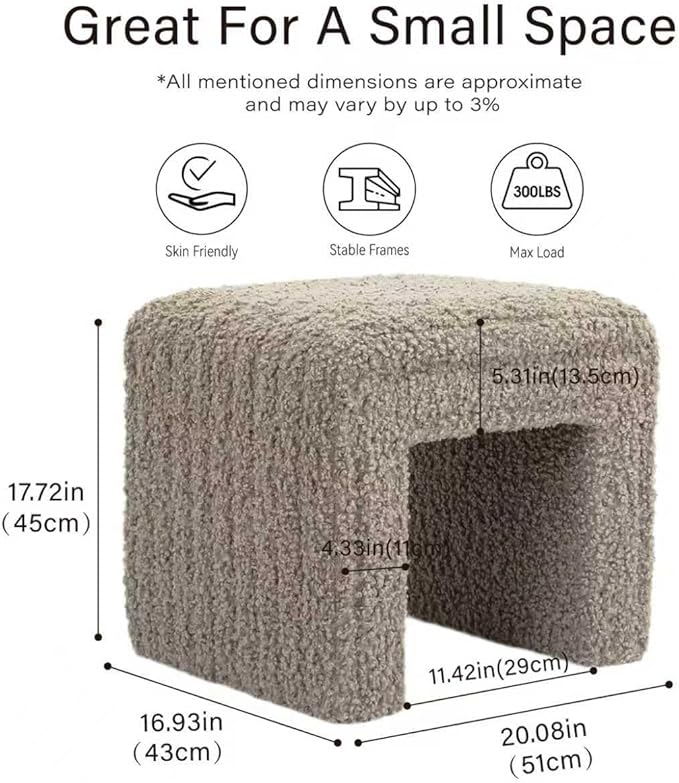 Get Set Style Vanity Stool Chair,Modern Wool Ottoman Foot Stool with Wooden Legs for Sofa Ottoman Bench Footstool Extra Seat for Vanity,Makeup Room,Living Room,Entryway(Fully Assembled)