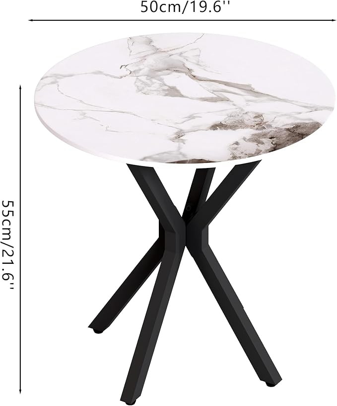 Round Side Table Set of 2, Modern Stylish End Tables with Faux Marble Top and Black Metal Legs,Durable Sofa Side Tables for Living Room Bedroom