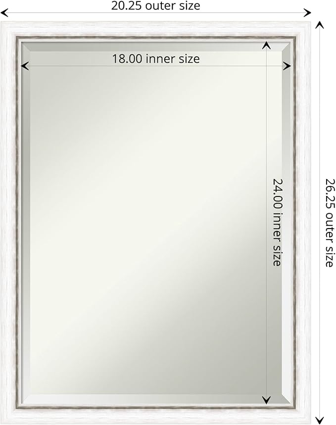 Amanti Art White Bathroom Mirror for Over Sink, 26x20 Morgan White Silver Rectangle Vanity Mirror, Medium Modern Contemporary Wood Frame, Hangs Horizonally and Vertically, Bathroom Wall Decor, Beveled