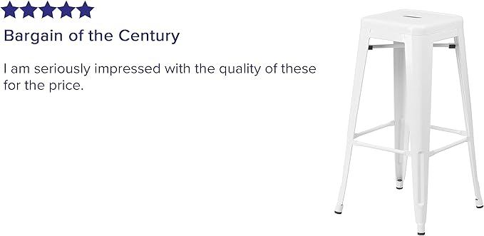 Flash Furniture Lily 4 Pack Commercial Grade 30" High Backless White Metal Indoor-Outdoor Barstool with Square Seat