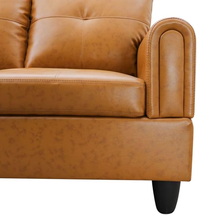 Ginger L-Shaped 3-Piece Faux Leather Sofa with Storage Ottoman Set, Sectional Couch Sofa Set for Living Room, Office, Small Space