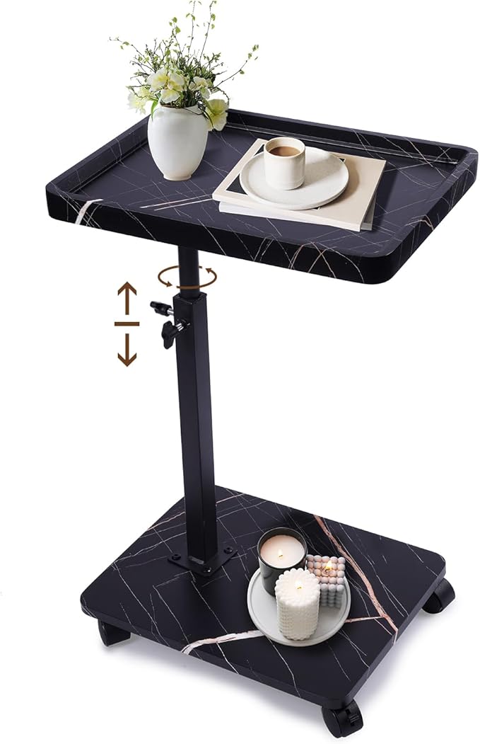 C Table Side Table End Table Adjustable Height，C Shaped End for Couch，Snack Tables,360°Swivel TV Tray Sofa Table， For Small Spaces，Side Tables living room and bedroom for Sofa, Bed,Chair(black)