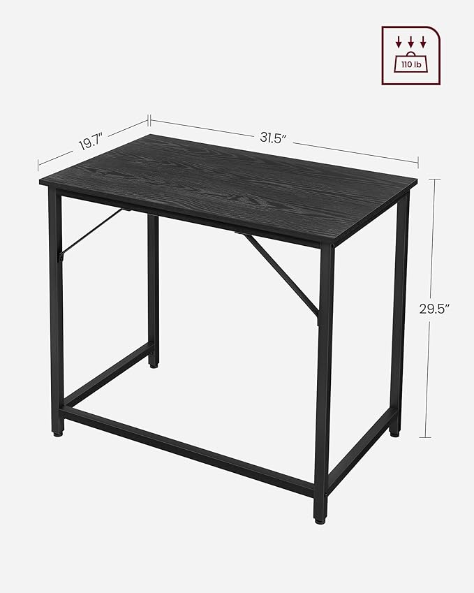 VASAGLE Computer Desk, Gaming Desk, Home Office Desk, for Small Spaces, 19.7 x 31.5 x 29.5 Inches, Industrial Style, Metal Frame, Black with Wood Grain ULWD038B56