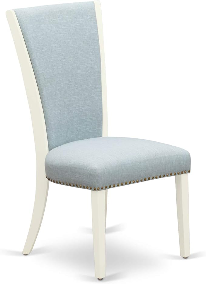 East West Furniture DOVE7-LWH-15 7 Piece Dinette Set Consist of a Rectangle Dining Room Table with Butterfly Leaf and 6 Baby Blue Linen Fabric Parson Dining Chairs, 42x78 Inch, Linen White