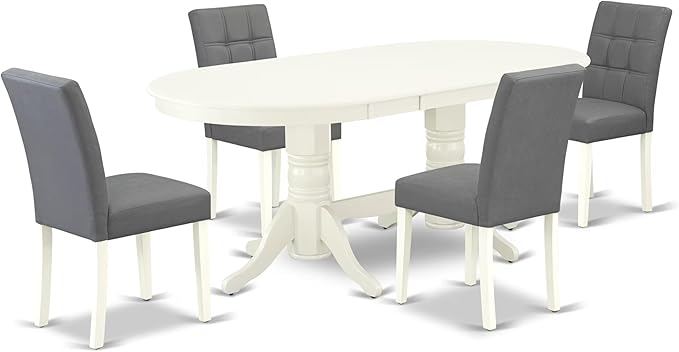 East West Furniture VAAS5-LWH-41 5 Piece Dining Table Set consists A Modern Dinner Table and 4 Platinum Gray Polyester Fabric Mid-Century Chairs with Stylish Back- Linen White Finish