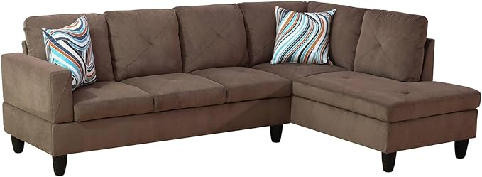 NicBex Sectional Couch 3 Pieces Sofa Set with Left Chaise Corduroy L Shaped Cloud Couch for Living Room Furniture Sets with Storage Ottoman, Modular Sofa for Living Room & Apartment, Brown