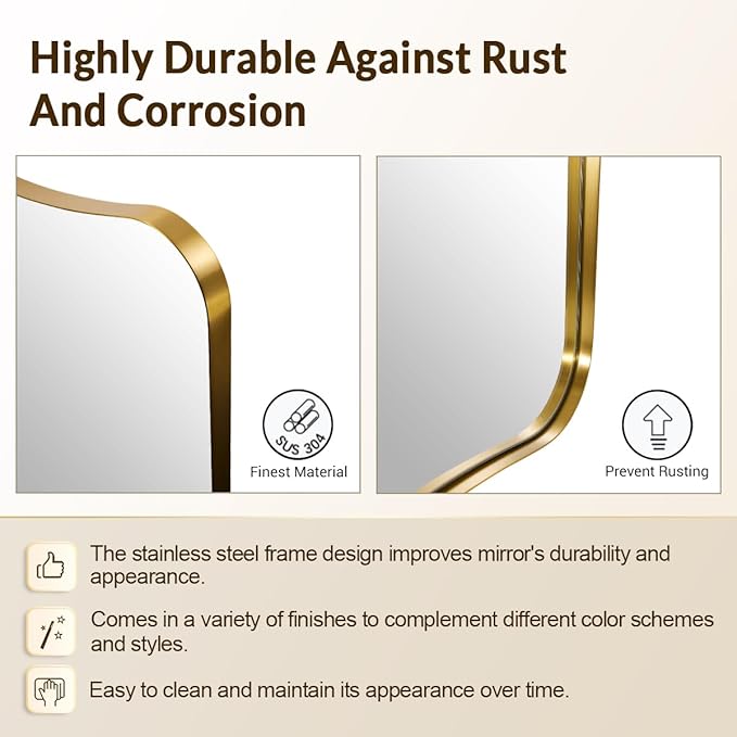 Gold Bathroom Mirror, Irregular Wall Mirror with Anti-Rust Metal Frame, 24x36 Butterfly Mirror for Wall Decor, Bedroom, Dining Room, Powder Room, Entryway, Mantel, Foyer