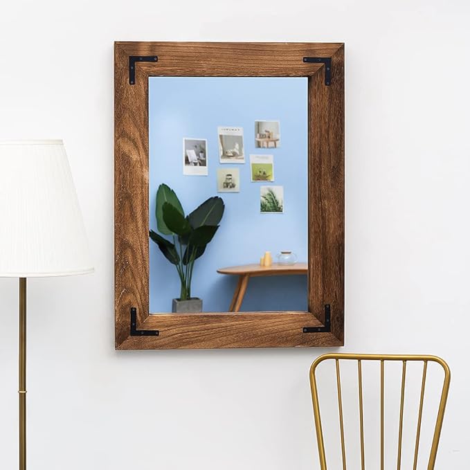 YOSHOOT Rustic Wooden Framed Wall Mirror, Natural Wood Bathroom Vanity Mirror for Farmhouse Decor, Vertical or Horizontal Hanging