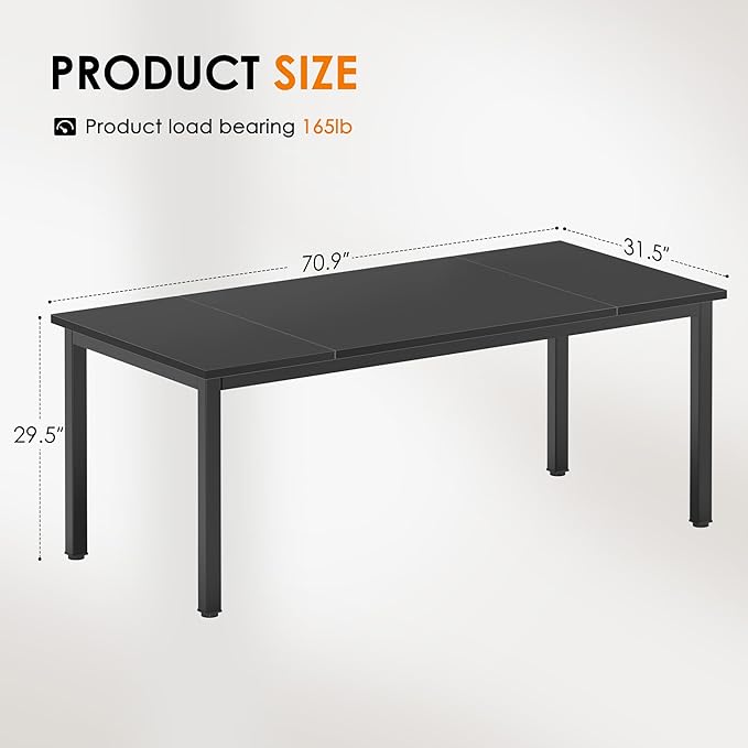 DlandHome Computer Desk, Large Executive Office Desk Study Writing Workstation for Home Office,70.8 x 31.5 inch,Black