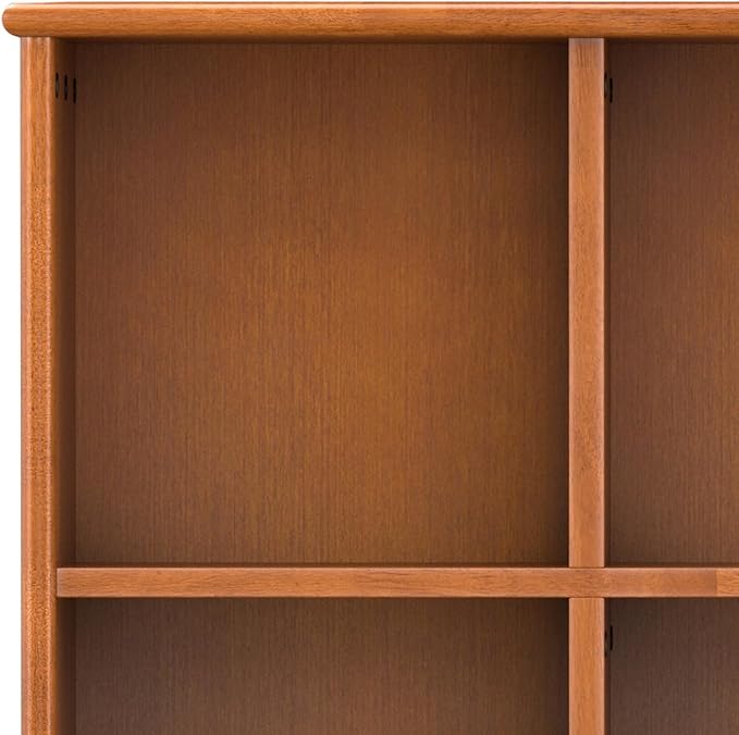 SIMPLIHOME Draper Bookcase - 58 inch Tall 9-Cube Solid Hardwood Cube Organizer with Drawers in Teak Brown, Mid-Century Storage for Living Room, Entryway or Bedroom with Cubbies and Angled Legs