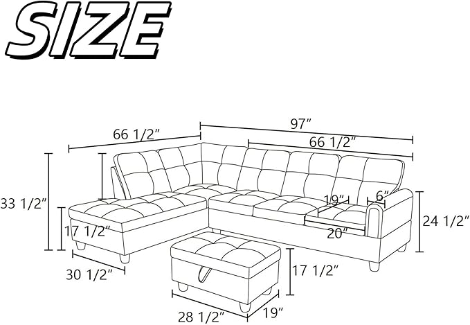 NAYSAYE Sectional Couch with Ottoman Storage, L Shaped Couch Sofa Furniture Sets, Modern Comfy Modular Comfy Sofa for Living Room Bedroom, Office and Apartment, Grey