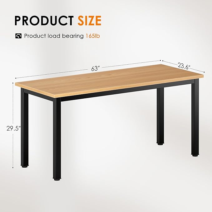 DlandHome 63 inches X-Large Computer Desk, Composite Wood Board, Decent and Steady Home Office Desk/Workstation/Table, BS1-160TB Teak and Black Legs, 1 Pack
