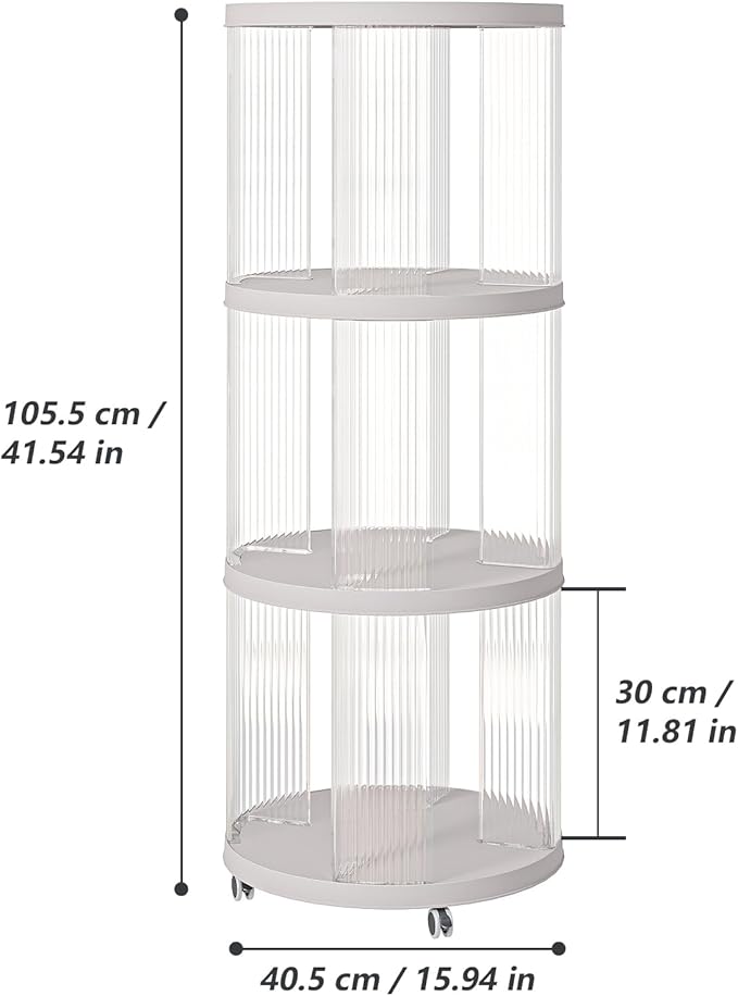 Rotating Bookshelf, 360°Display Spinning Rolling Bookshelf Tower, 3 Tiers Moveable White Small Mobile Corner Bookcase Suitable for Bedrooms, Living Looms, Offices, and Study Rooms