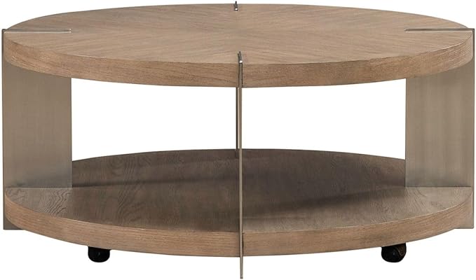 Liberty Furniture Harlow Living Room 3 Piece Set - Round Cocktail Table, 2 End Tables - Sandstone & Satin Nickel