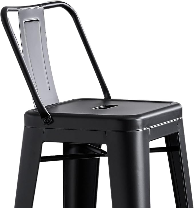 AC Pacific 30” Metal Barstool Set of 4 – Country Rustic Style with Low Back, Lightweight & Sturdy Build, Easy Assembly – Matte Black