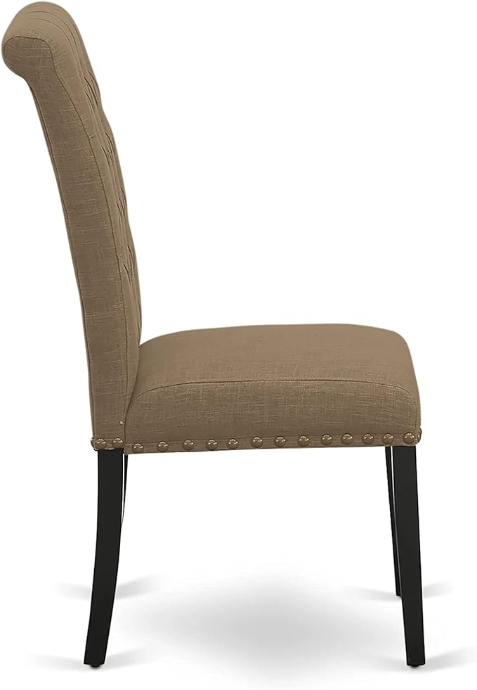 East West Furniture NOBR3-BLK-17 3 Piece Dining Room Table Set Contains a Rectangle Kitchen Table with Butterfly Leaf and 2 Light Sable Linen Fabric Parson Chairs, 32x54 Inch, Black
