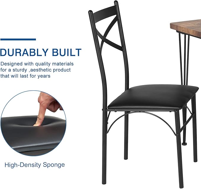 VECELO Kitchen Dining Room Table Set with 2 Chairs for Small Space, Apartment,Metal Steel Frame