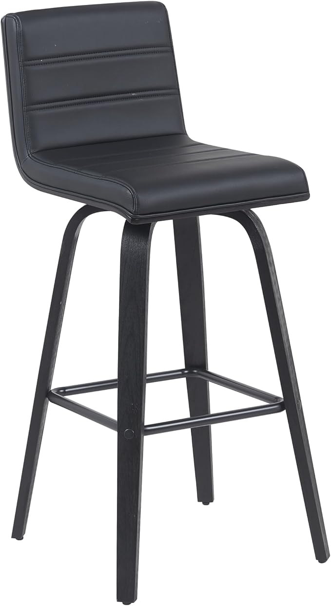 Vienna Modern Swivel Bar Height Stool with Black Faux Leather Seat and Black Brushed Wood Frame Set of 3