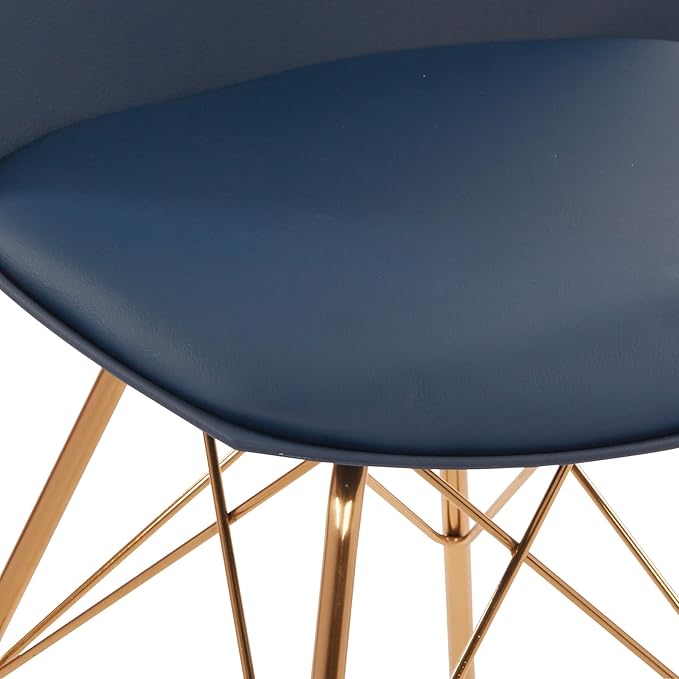 OSP Home Furnishings Oakley Mid-Century Modern Bucket Dining Chair with Faux Leather Padded Seat, Navy Blue