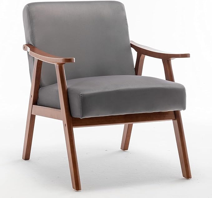 Container Furniture Accent Chair with Microfiber Upholstery and Solid Wood Frame, Classic Mid-Century Modern Living Room Furniture for Extra Seating, Grey