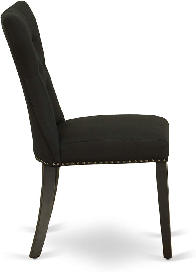 East West Furniture DLGA5-BLK-24 5 Piece Kitchen Table Set for 4 Includes a Round Dining Room Table with Dropleaf and 4 Black Linen Fabric Upholstered Chairs, 42x42 Inch, Black