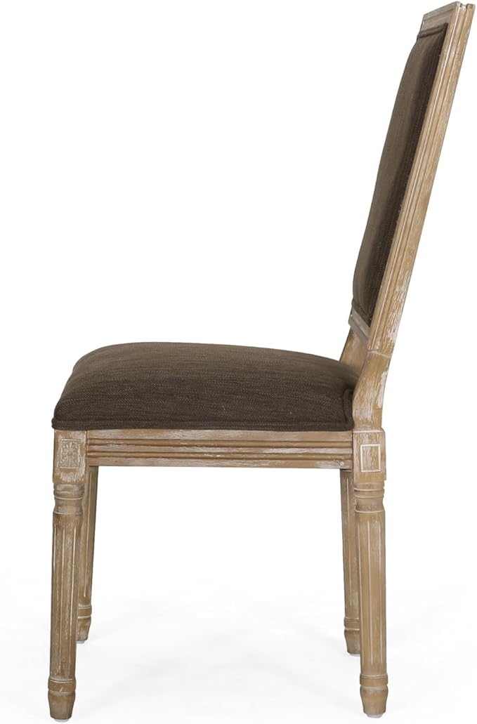 Merax Upholstered Solid Wood Dining Chairs Set of 2, French Country Style Accent Side Seating Furniture for Kitchen, Living Room, Cushioned Back, Brown