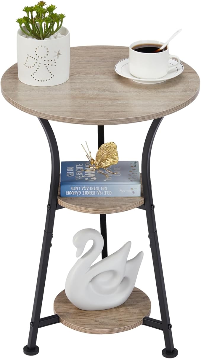 Dulcii Round Side Table for Narrow and Small Spaces,3 Tier Small Round End Table Sofa Side Table for Living Room,Small Bedside Table Round Nightstand for Bedroom