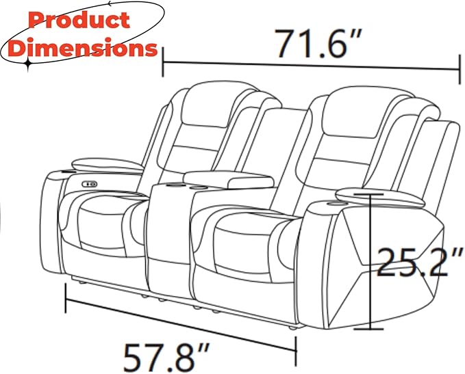 Loveseat Recliner Sofa, Reclining Loveseat Leather Couch with Storage Console, Modern Comfy Home Theater Seating Power Recliner Chair with Cup Holders for Living Room Furniture Sets, Brown