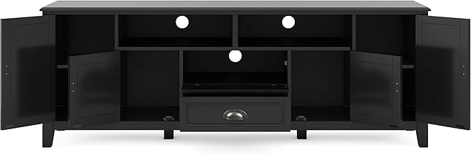 SIMPLIHOME Burlington SOLID WOOD 72 Inch Wide Transitional TV Media Stand in Black for TVs up to 80 Inches, For the Living Room and Entertainment Center