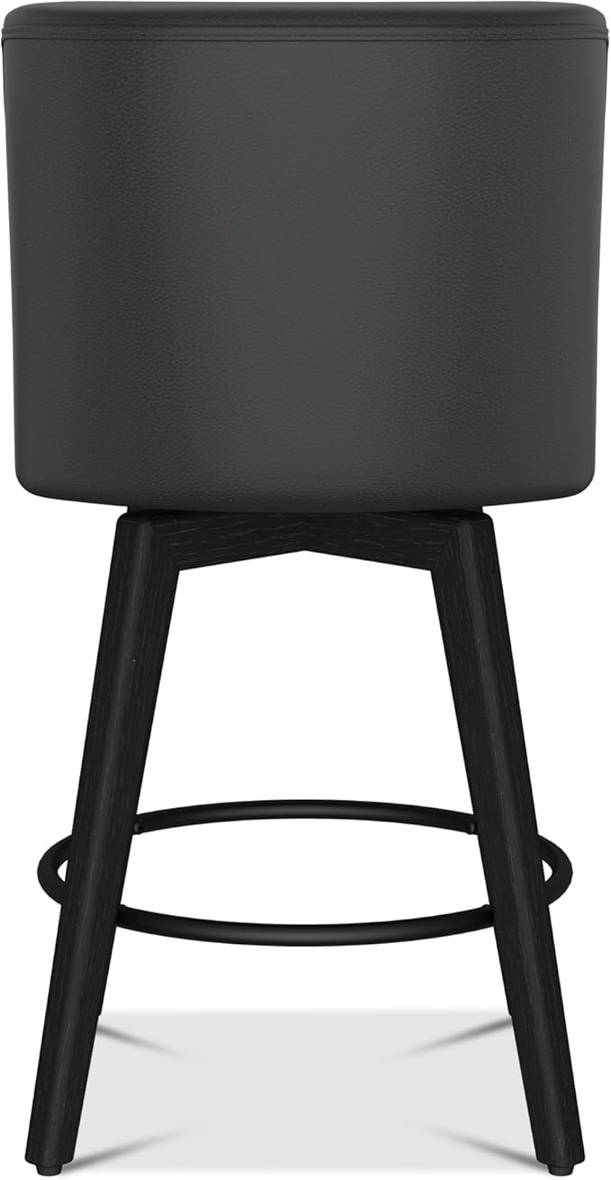 Counter Height Bar Stool, Modern Swivel Barstools with Back and Wood Leg, Faux Leather Upholstered Counter Height Stool, 26" H Kitchen Counter Stool, Kitchen Island Home Bar, Black Grey