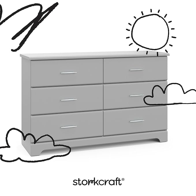 Storkcraft Brookside 6-Drawer Dresser (Pebble Gray) – GREENGUARD Gold Certified, Nursery & Kids Storage, Nursery Essentials, Kids Room Storage, Durable Bedroom Dresser