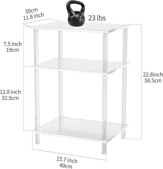 Acrylic Side Table Clear 3-Tier End Table for Living Room, Office, Hallway, Bedroom Small Bedside Table