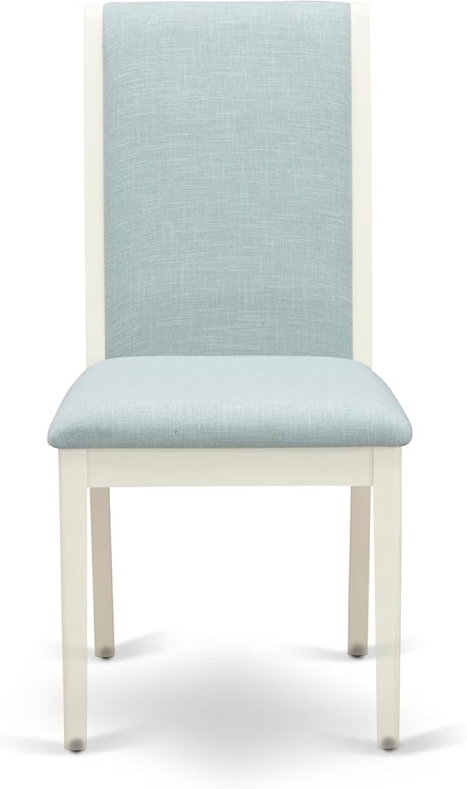 East West Furniture V027LA015-5 5 Piece Dining Room Table Set Includes a Rectangle Kitchen Table with V-Legs and 4 Baby Blue Linen Fabric Parson Dining Chairs, 40x72 Inch, Multi-Color