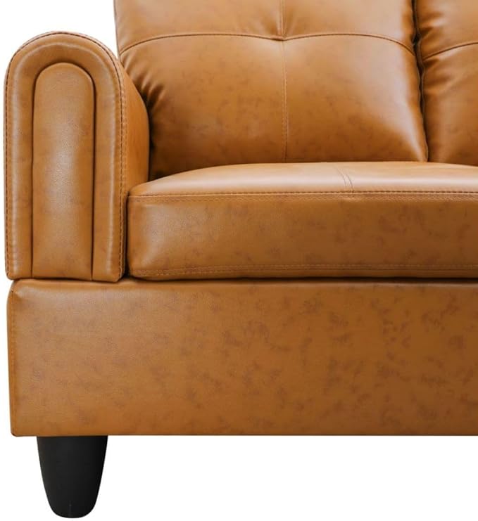 Ginger L-Shaped 3-Piece Faux Leather Sofa with Storage Ottoman Set, Sectional Couch Sofa Set for Living Room, Office, Small Space