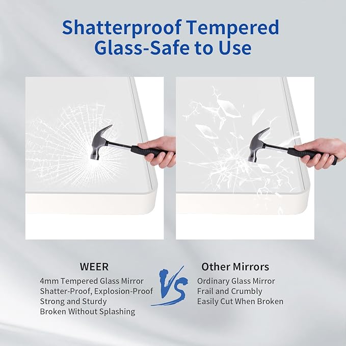 WEER White Bathroom Mirror 50X30 Inch, Rounded Rectangle White Metal Frame Mirror, Matte White Bathroom Vanity Mirror with Tempered Glass, Anti-Rust, Hangs Horizontally or Vertically