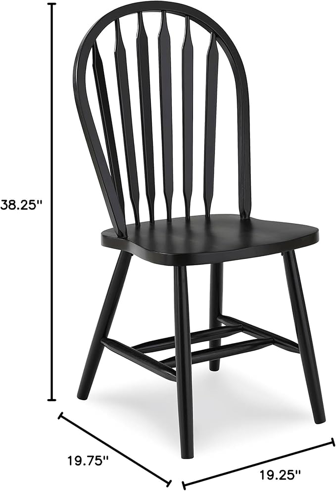 IC International Concepts Solid Wood Windsor ArrowBack Dining Chair with Plain Legs, Black