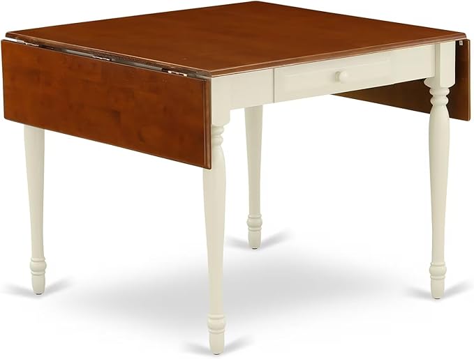 East West Furniture MZAV3-WHI-W 3 Piece Dining Table Set for Small Spaces Contains a Rectangle Dining Room Table with Dropleaf and 2 Wood Seat Chairs, 36x54 Inch, Buttermilk & Cherry
