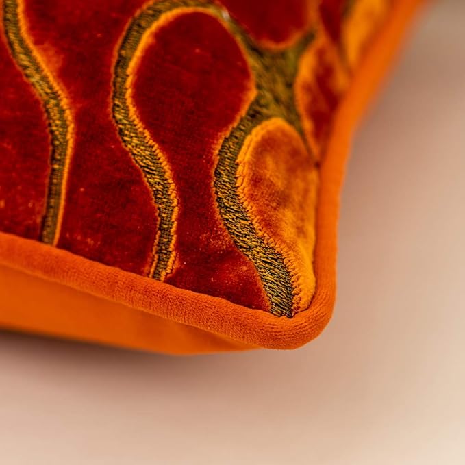 Yangest Orange Square Throw Pillow Cover Wavy Velvet Cushion Cover Modern Zippered Pillowcase for Sofa Couch Bedroom Living Room Chair, 20 x 20 Inch