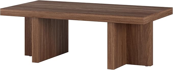 Henn&Hart 44" Rectangular Low-Profile Wood Coffee Table with Sled Base for Living Room, Family Room, or Office, Satin Walnut