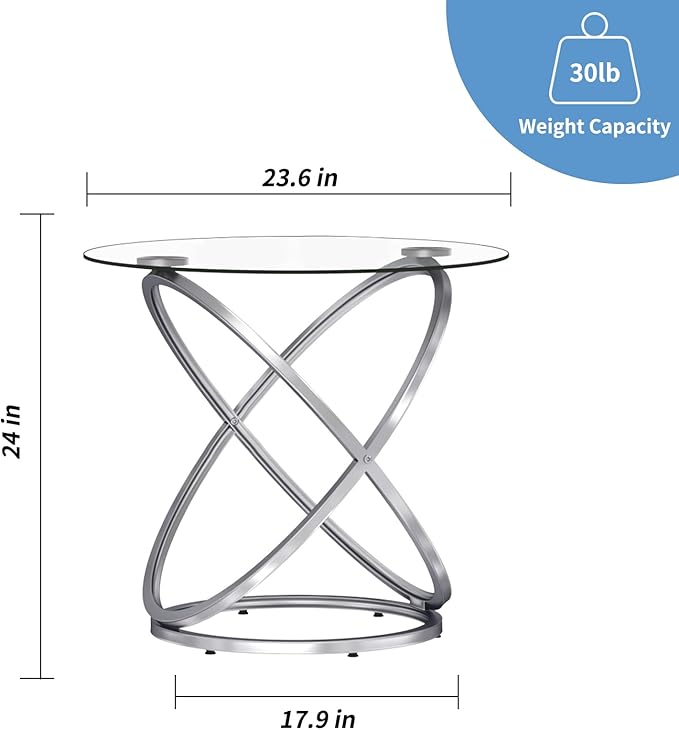 OIOG Glass Round End Table, Modern Contemporary Side Table for Small Space with Tempered Glass Tabletop for Living Room, Chrome Finish