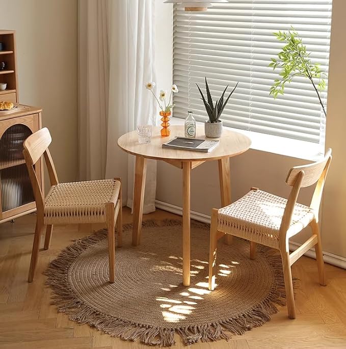 Simplicity Solid Wood Dining Table, Round for 2, 24 Inches Coffee Table, Wood Furniture for Small Space, Natural Wood