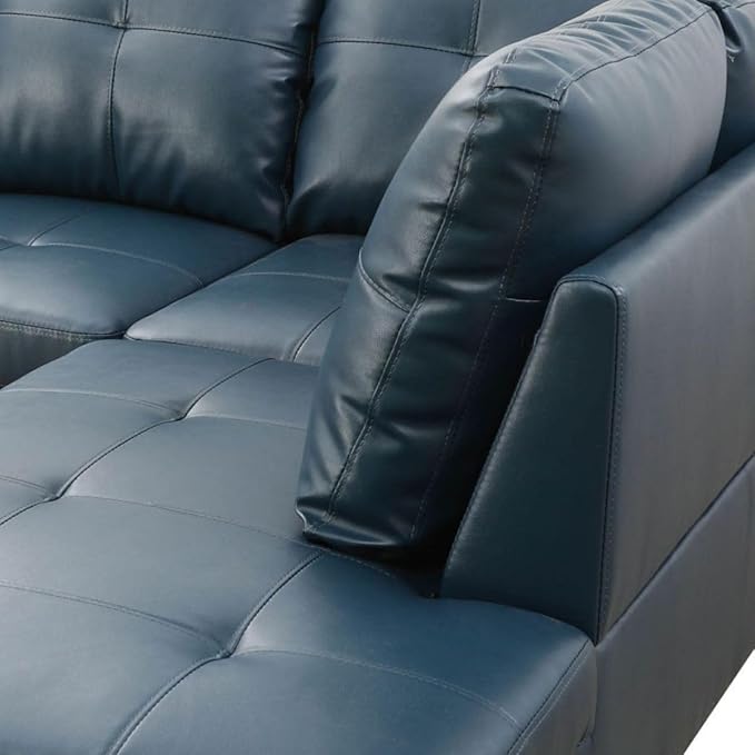Denim L-Shaped 3-Piece Faux Leather Sofa with Storage Ottoman Set, Sectional Couch Sofa Set for Living Room, Office, Small Space